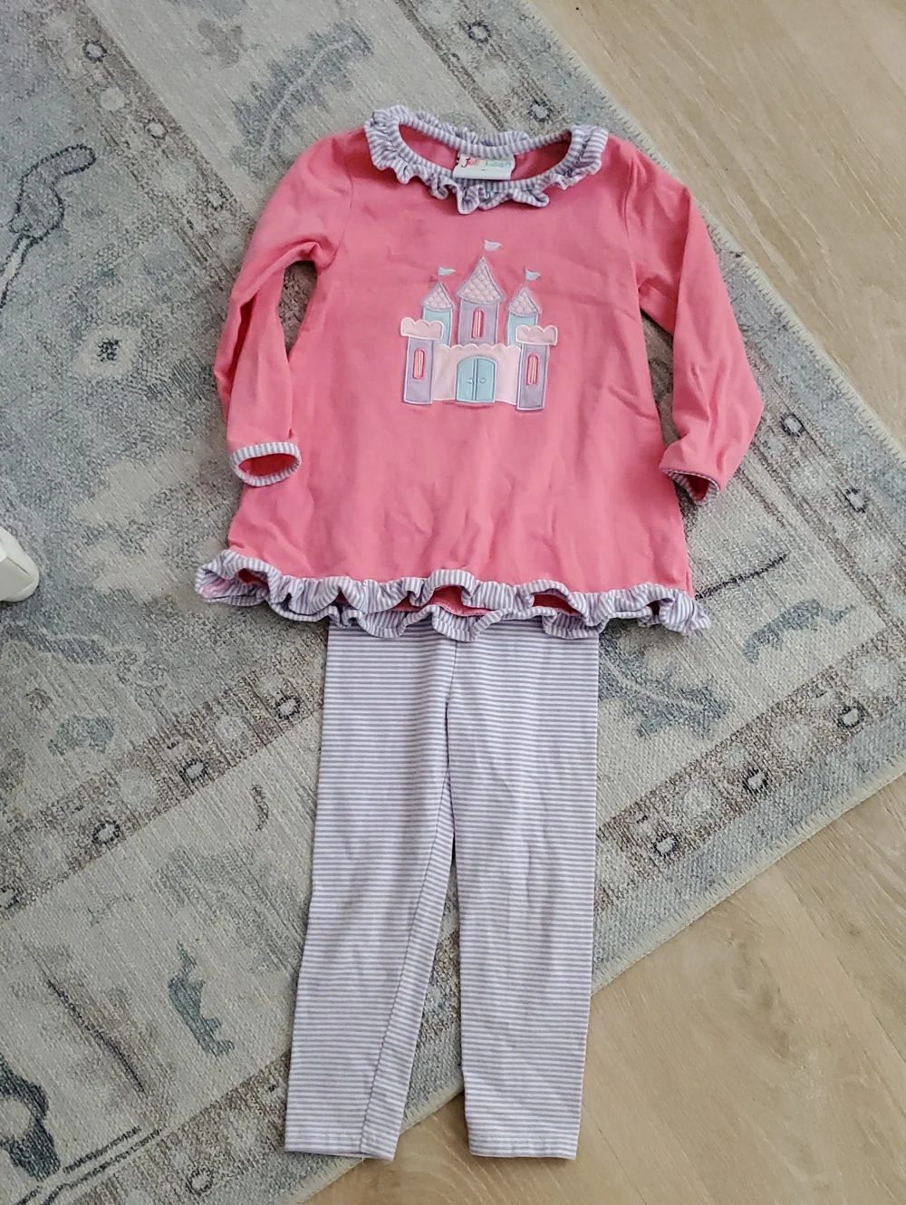 Jellybean Toddler Girls Princess Castle Applique Ruffle Set Matching Outfit Sz2